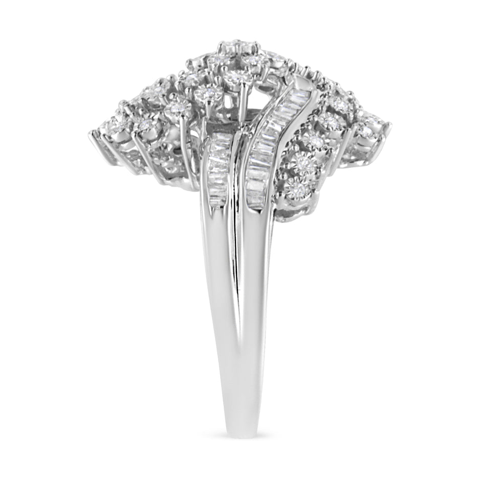 10K White Gold 1/2 Cttw Round and Baguette-Cut 