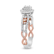 14K Rose Gold Plated .925 Sterling Silver 3/8 Cttw Round Diamond Double Frame Cross-Over Split Shank Engagement Ring (I-J Color, I2-I3 Clarity) - Size 7