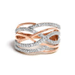 14K Rose Gold Plated .925 Sterling Silver Diamond Accent Crossover Ring (I-J Color, I2-I3 Clarity) - Ring Size 7