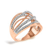 14K Rose Gold Plated .925 Sterling Silver Diamond Accent Crossover Ring (I-J Color, I2-I3 Clarity) - Ring Size 7