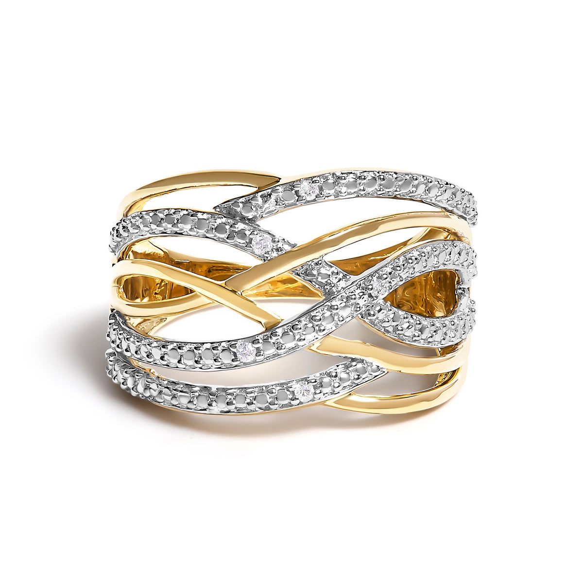 14K Rose Gold Plated .925 Sterling Silver Diamond Accent Crossover Ring (I-J Color, I2-I3 Clarity) - Ring Size 7