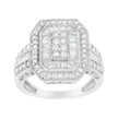 .925 Sterling Silver Round and Baguette Diamond Cathedral Ring (0.75 Cttw, H-I Color, I2-I3 Clarity) - Size 7