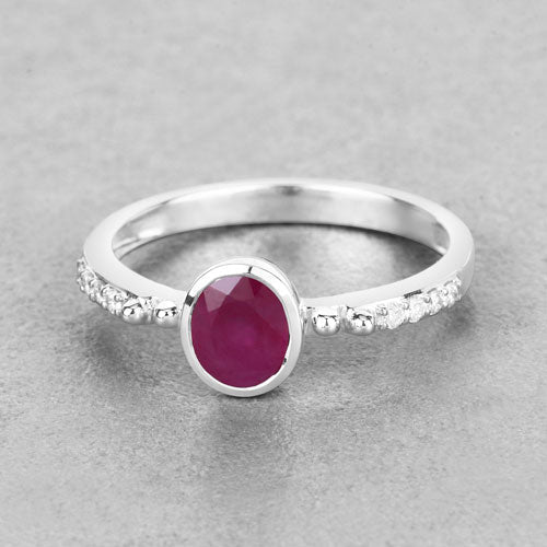 1.00 Carat Genuine Ruby and White Diamond 14K White Gold Ring - Rings - Custom Crafting Alliance, LLC