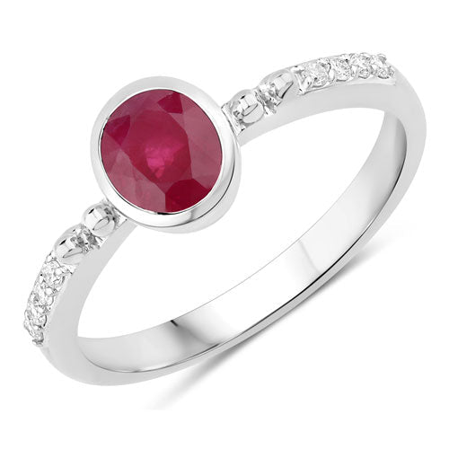 1.00 Carat Genuine Ruby and White Diamond 14K White Gold Ring - Rings - Custom Crafting Alliance, LLC
