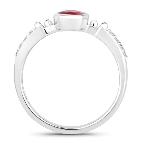 1.00 Carat Genuine Ruby and White Diamond 14K White Gold Ring - Rings - Custom Crafting Alliance, LLC
