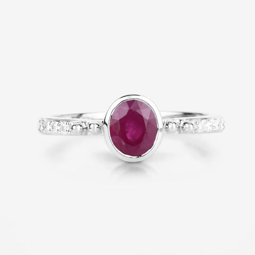 1.00 Carat Genuine Ruby and White Diamond 14K White Gold Ring - Rings - Custom Crafting Alliance, LLC