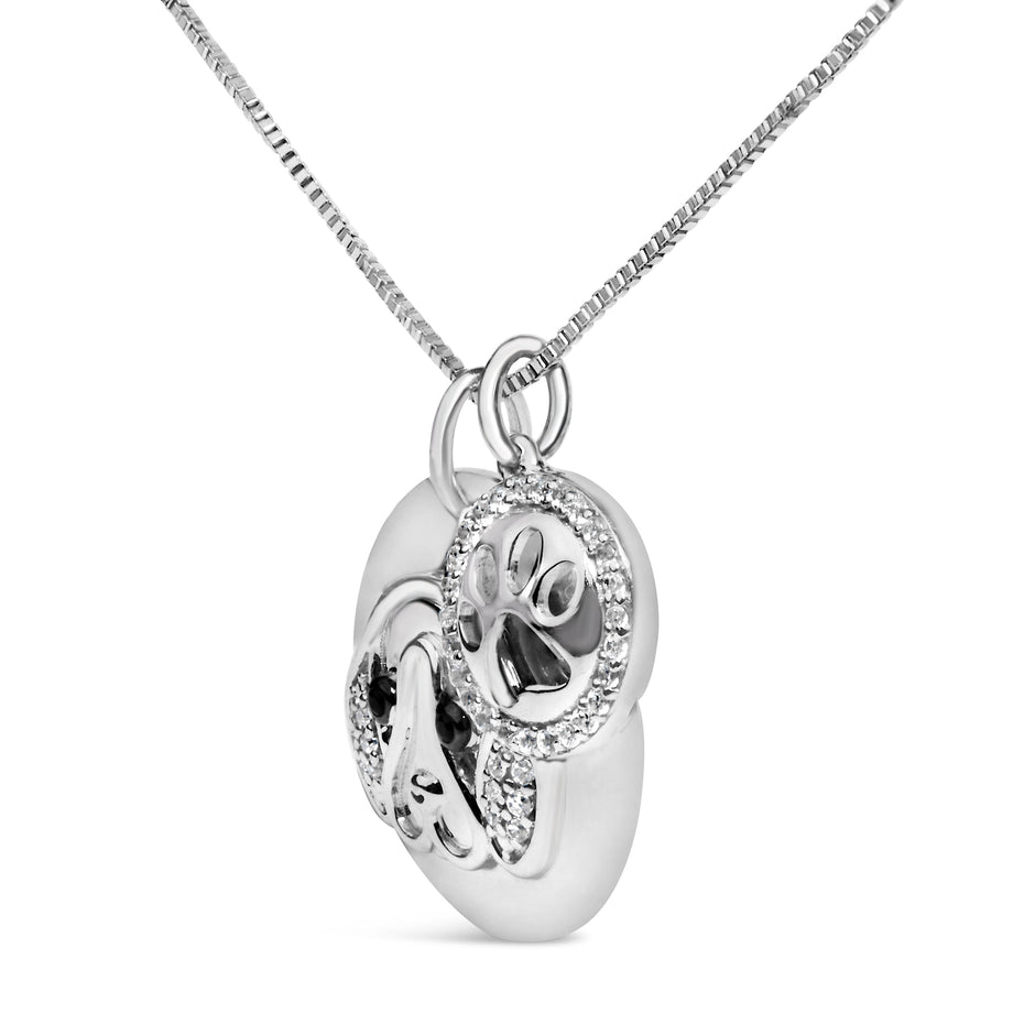 .925 Sterling Silver 1/5 Cttw White and Black Diamond Beagle Dog Medallion and Charm 18