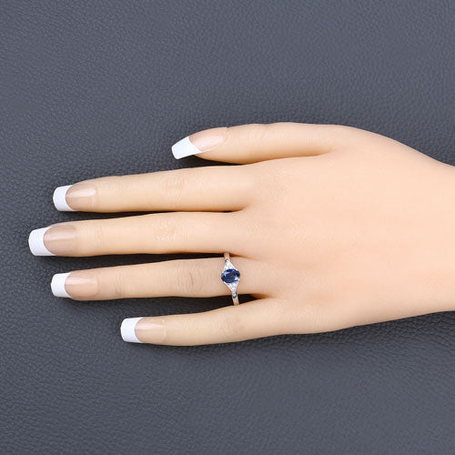 1.01 Carat Genuine Blue Sapphire and White Diamond 14K White Gold Ring - Rings - Custom Crafting Alliance, LLC