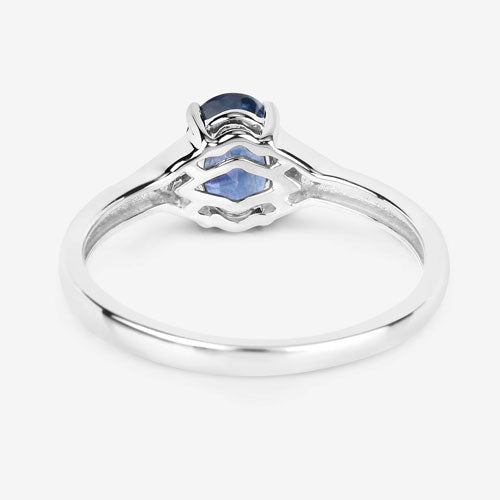 1.01 Carat Genuine Blue Sapphire and White Diamond 14K White Gold Ring - Rings - Custom Crafting Alliance, LLC