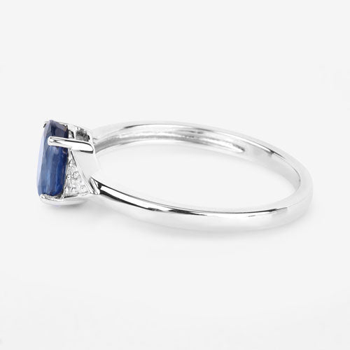 1.01 Carat Genuine Blue Sapphire and White Diamond 14K White Gold Ring - Rings - Custom Crafting Alliance, LLC