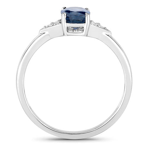 1.01 Carat Genuine Blue Sapphire and White Diamond 14K White Gold Ring - Rings - Custom Crafting Alliance, LLC
