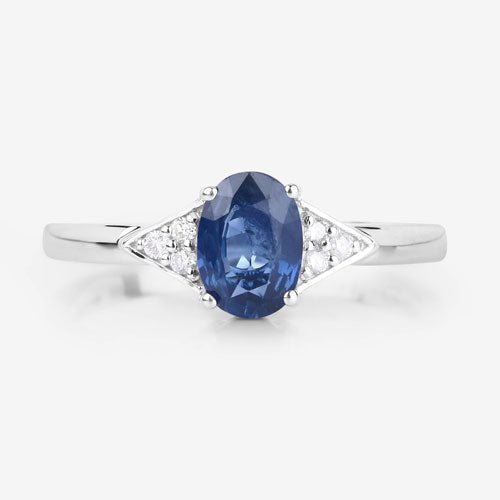 1.01 Carat Genuine Blue Sapphire and White Diamond 14K White Gold Ring - Rings - Custom Crafting Alliance, LLC