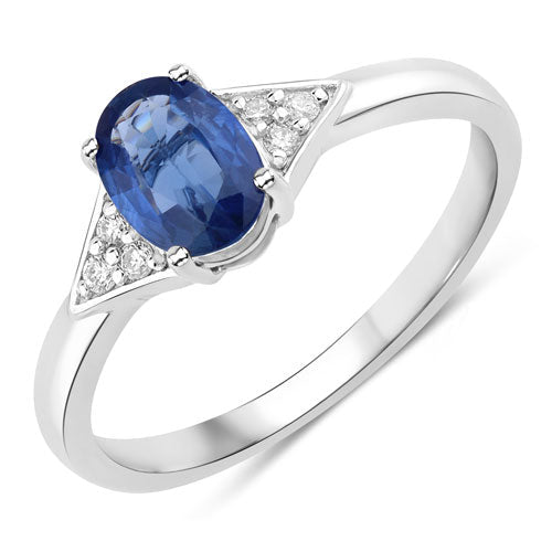 1.01 Carat Genuine Blue Sapphire and White Diamond 14K White Gold Ring - Rings - Custom Crafting Alliance, LLC