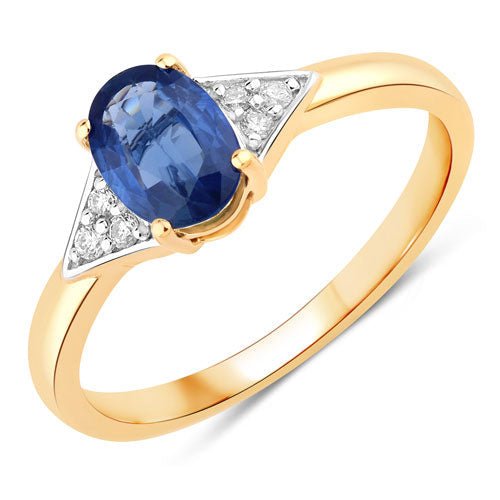 1.01 Carat Genuine Blue Sapphire and White Diamond 14K Yellow Gold Ring - Rings - Custom Crafting Alliance, LLC