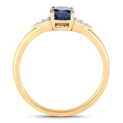 1.01 Carat Genuine Blue Sapphire and White Diamond 14K Yellow Gold Ring - Rings - Custom Crafting Alliance, LLC