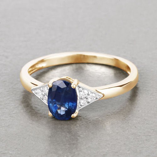 1.01 Carat Genuine Blue Sapphire and White Diamond 14K Yellow Gold Ring - Rings - Custom Crafting Alliance, LLC