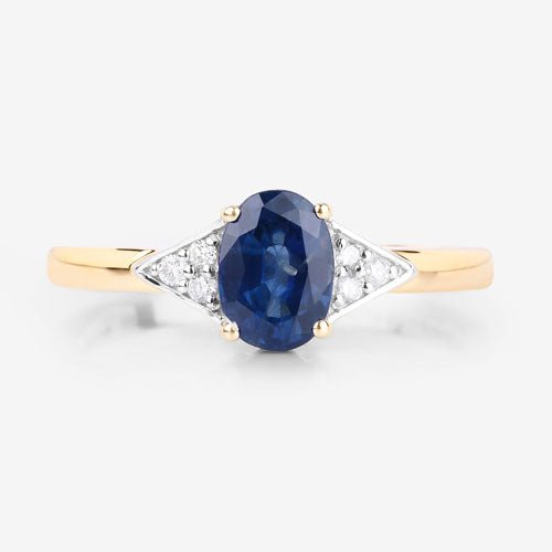 1.01 Carat Genuine Blue Sapphire and White Diamond 14K Yellow Gold Ring - Rings - Custom Crafting Alliance, LLC