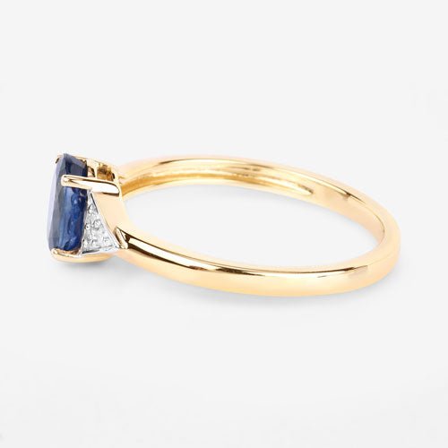 1.01 Carat Genuine Blue Sapphire and White Diamond 14K Yellow Gold Ring - Rings - Custom Crafting Alliance, LLC