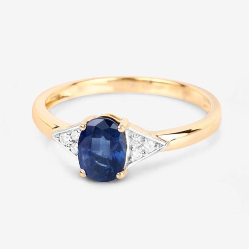 1.01 Carat Genuine Blue Sapphire and White Diamond 14K Yellow Gold Ring - Rings - Custom Crafting Alliance, LLC