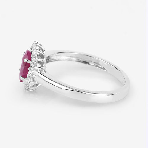 1.01 Carat Genuine Ruby and White Diamond 10K White Gold Ring - Rings - Custom Crafting Alliance, LLC