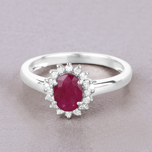 1.01 Carat Genuine Ruby and White Diamond 10K White Gold Ring - Rings - Custom Crafting Alliance, LLC