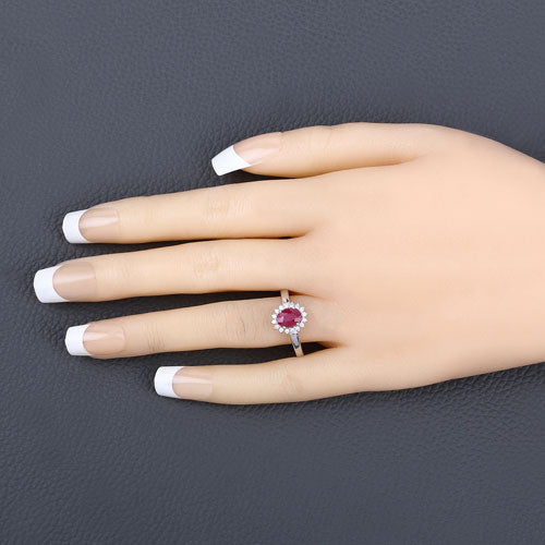1.01 Carat Genuine Ruby and White Diamond 10K White Gold Ring - Rings - Custom Crafting Alliance, LLC