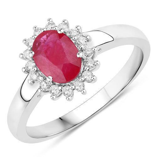 1.01 Carat Genuine Ruby and White Diamond 10K White Gold Ring - Rings - Custom Crafting Alliance, LLC