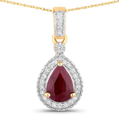 1.01 Carat Genuine Ruby and White Diamond 14K Yellow Gold Pendant - Pendants - Custom Crafting Alliance, LLC