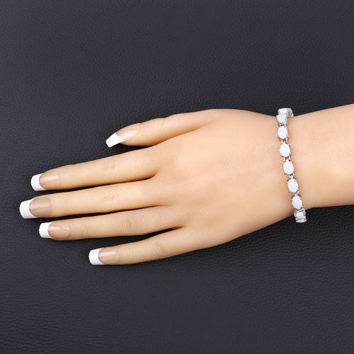 10.26 Carat Genuine Opal .925 Sterling Silver Bracelet - Bracelets - Custom Crafting Alliance, LLC