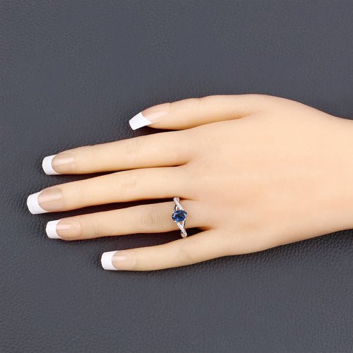 1.04 Carat Genuine Blue Sapphire and White Diamond 14K White Gold Ring - Rings - Custom Crafting Alliance, LLC