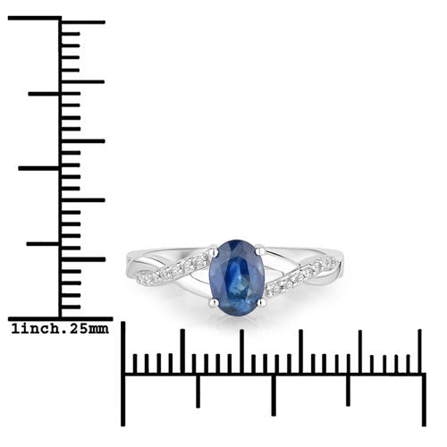 1.04 Carat Genuine Blue Sapphire and White Diamond 14K White Gold Ring - Rings - Custom Crafting Alliance, LLC