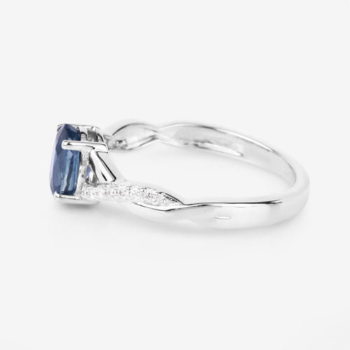 1.04 Carat Genuine Blue Sapphire and White Diamond 14K White Gold Ring - Rings - Custom Crafting Alliance, LLC