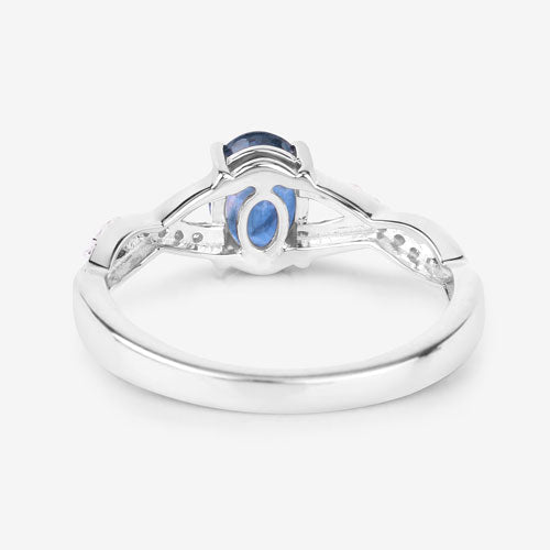1.04 Carat Genuine Blue Sapphire and White Diamond 14K White Gold Ring - Rings - Custom Crafting Alliance, LLC