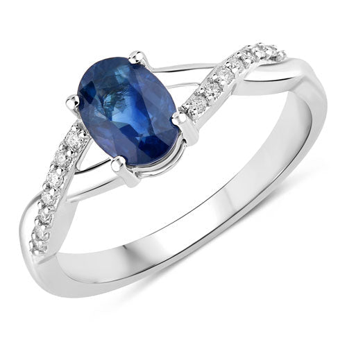 1.04 Carat Genuine Blue Sapphire and White Diamond 14K White Gold Ring - Rings - Custom Crafting Alliance, LLC