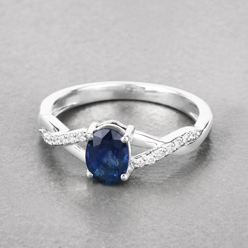 1.04 Carat Genuine Blue Sapphire and White Diamond 14K White Gold Ring - Rings - Custom Crafting Alliance, LLC