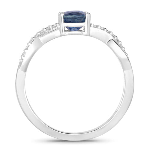 1.04 Carat Genuine Blue Sapphire and White Diamond 14K White Gold Ring - Rings - Custom Crafting Alliance, LLC
