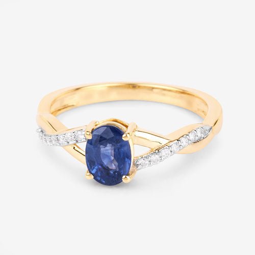 1.04 Carat Genuine Blue Sapphire and White Diamond 14K Yellow Gold Ring - Rings - Custom Crafting Alliance, LLC