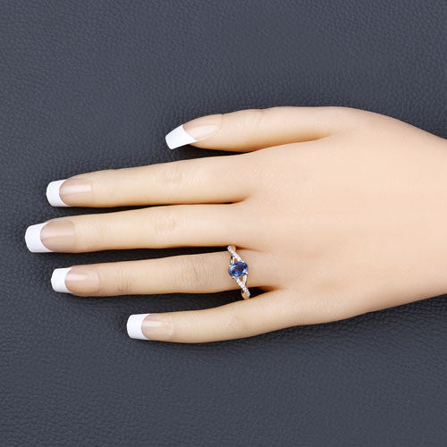 1.04 Carat Genuine Blue Sapphire and White Diamond 14K Yellow Gold Ring - Rings - Custom Crafting Alliance, LLC