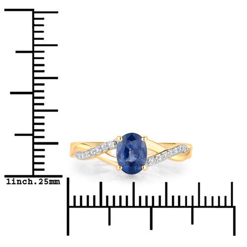 1.04 Carat Genuine Blue Sapphire and White Diamond 14K Yellow Gold Ring - Rings - Custom Crafting Alliance, LLC