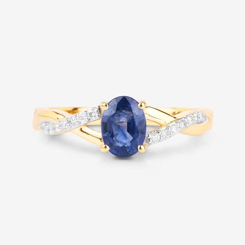 1.04 Carat Genuine Blue Sapphire and White Diamond 14K Yellow Gold Ring - Rings - Custom Crafting Alliance, LLC