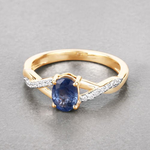 1.04 Carat Genuine Blue Sapphire and White Diamond 14K Yellow Gold Ring - Rings - Custom Crafting Alliance, LLC