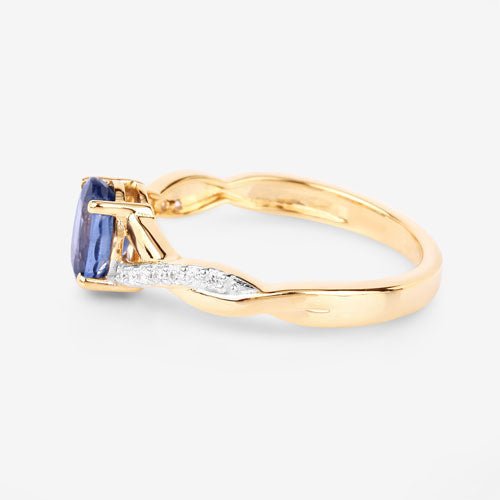 1.04 Carat Genuine Blue Sapphire and White Diamond 14K Yellow Gold Ring - Rings - Custom Crafting Alliance, LLC