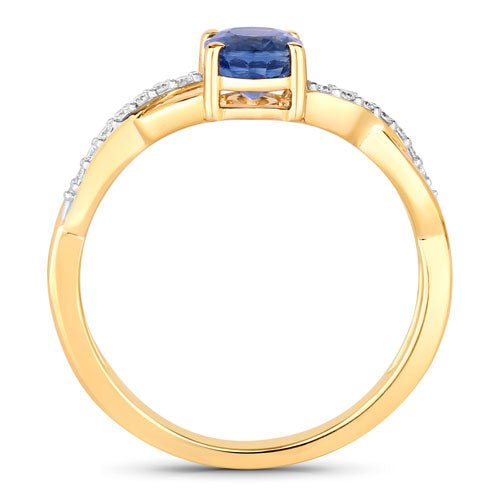 1.04 Carat Genuine Blue Sapphire and White Diamond 14K Yellow Gold Ring - Rings - Custom Crafting Alliance, LLC