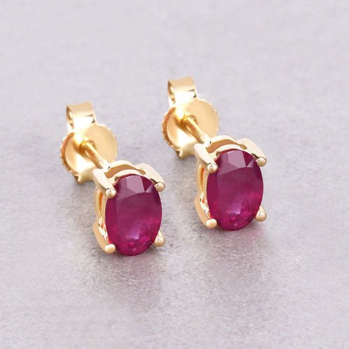 1.04 Carat Genuine Ruby 10K Yellow Gold Earrings - Earrings - Custom Crafting Alliance, LLC