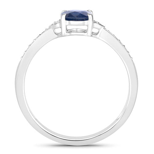 1.05 Carat Genuine Blue Sapphire and White Diamond 10K White Gold Ring - Rings - Custom Crafting Alliance, LLC