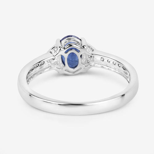 1.05 Carat Genuine Blue Sapphire and White Diamond 10K White Gold Ring - Rings - Custom Crafting Alliance, LLC
