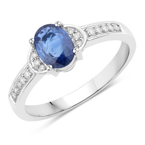 1.05 Carat Genuine Blue Sapphire and White Diamond 10K White Gold Ring - Rings - Custom Crafting Alliance, LLC