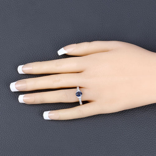 1.05 Carat Genuine Blue Sapphire and White Diamond 10K White Gold Ring - Rings - Custom Crafting Alliance, LLC