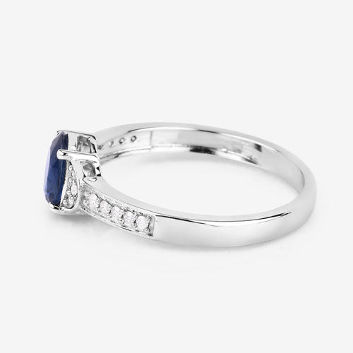 1.05 Carat Genuine Blue Sapphire and White Diamond 10K White Gold Ring - Rings - Custom Crafting Alliance, LLC