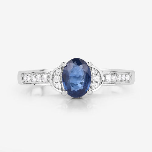 1.05 Carat Genuine Blue Sapphire and White Diamond 10K White Gold Ring - Rings - Custom Crafting Alliance, LLC